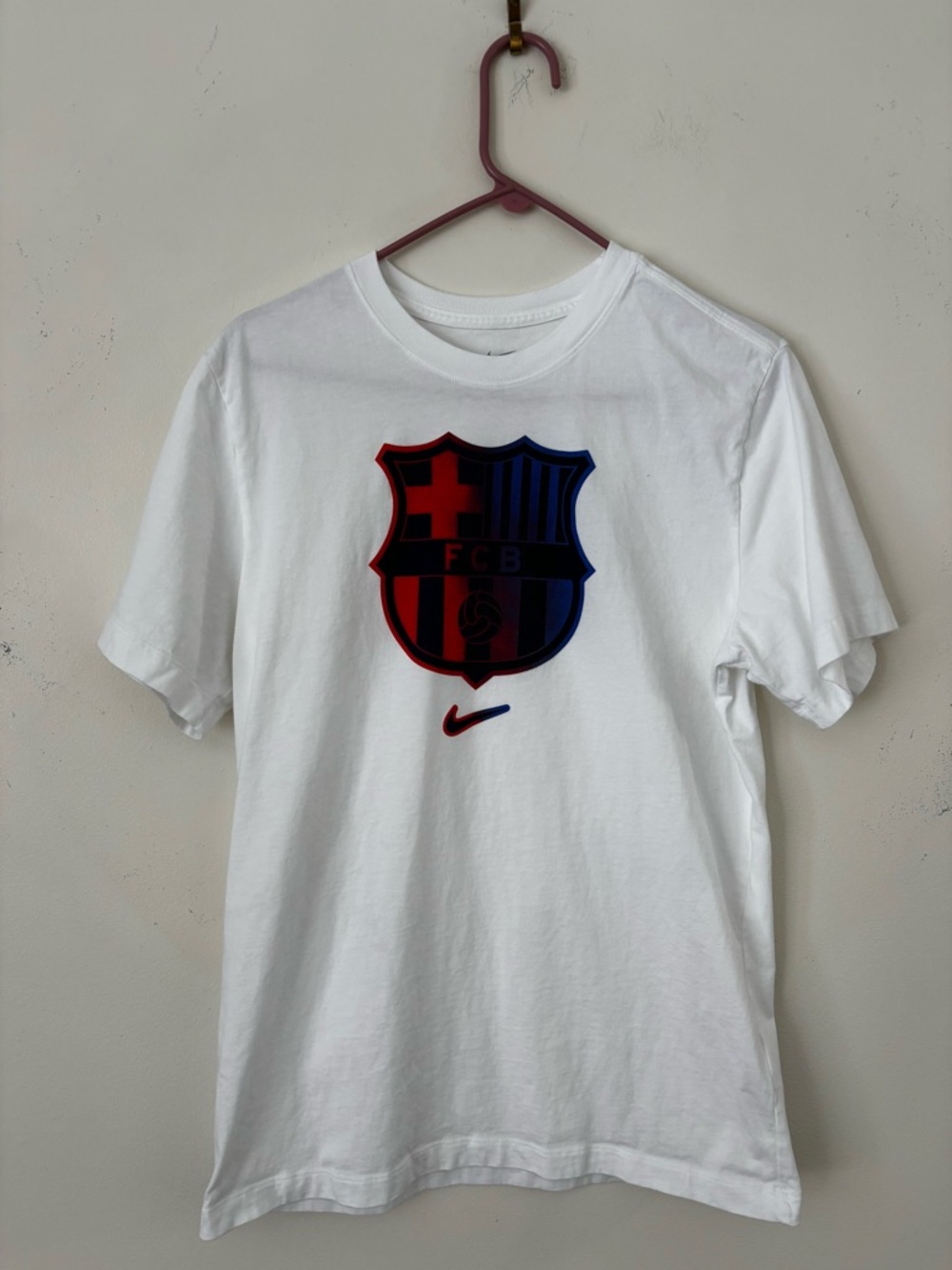 Nike White T-Shirt with Red and Blue FC Barcelona Crest